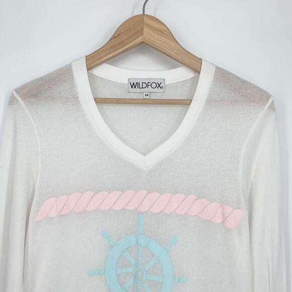 Wildfox Bubblegum Sailor Nautical Pullover Graphic Print Sweatshirt V-neck Top - Picture 5 of 11